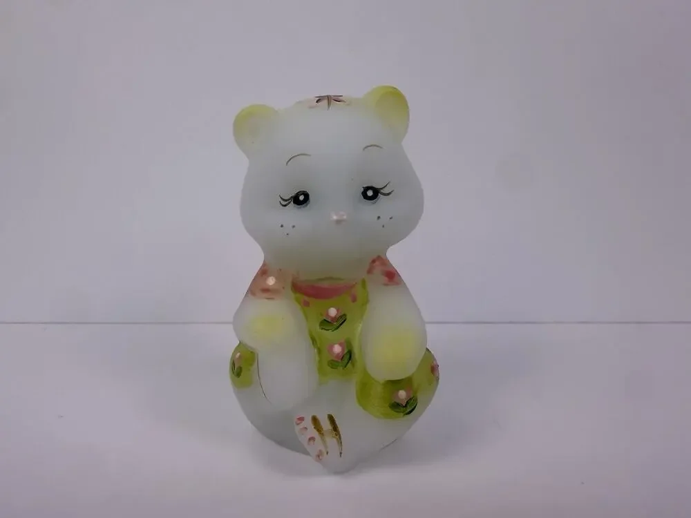 Fenton Limited Edition Spring Season Satin Glass Mini Bear Signed 21/250